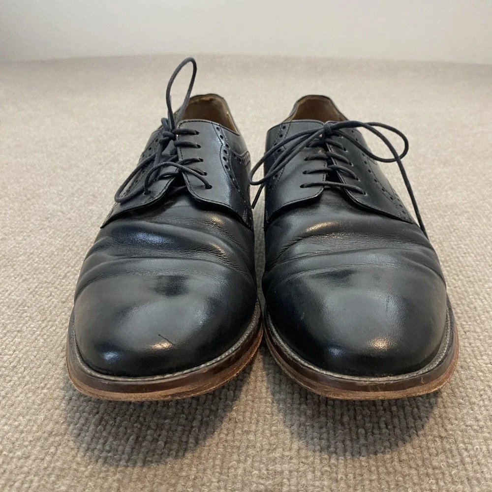 Johnston & Murphy Shoes Mens Size 12 M Black Leather Cap Toe Derby Dress 59-2065
